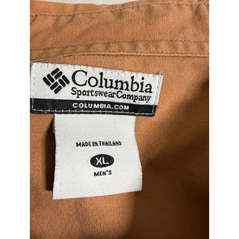 Columbia Sportswear Mens XL Shooting Shirt Blaze Orange Hunting Tan Canvas L/S